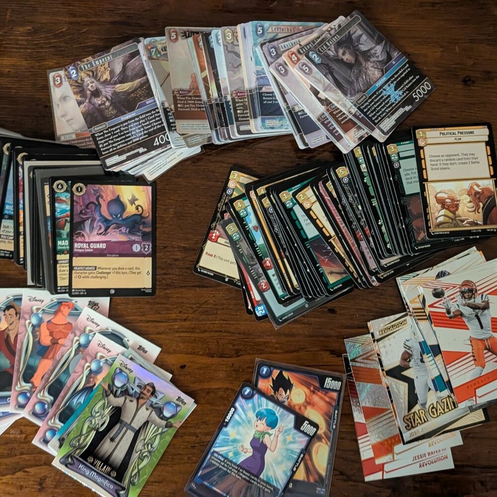 300 Mixed Trading Cards: Lorcana, Star Wars, NFL, FF, DBS  ⚔️🔥🏰🏈